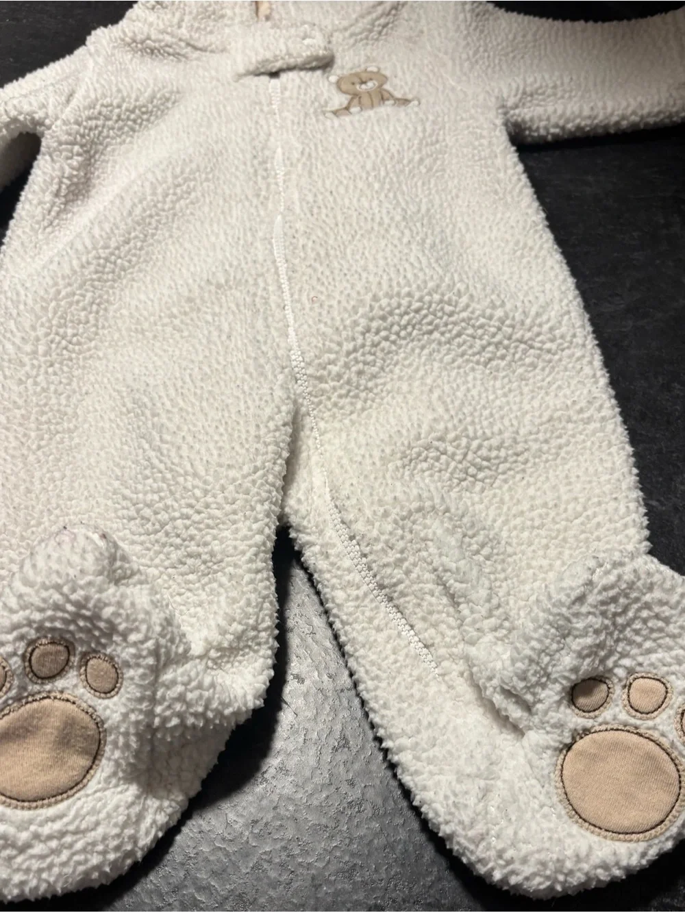 Carter's Cream Teddy Sherpa Hooded One-Piece Bodysuit 3 months